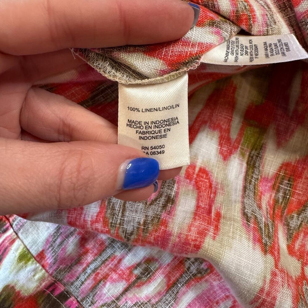 Jones New York Sport 100% Linen Blouse XL and Pants L Orange Green Button Up - Picture 13 of 14